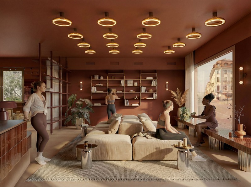 Lounge et espace d'accueil du studio Bonnie Eight à Nyon